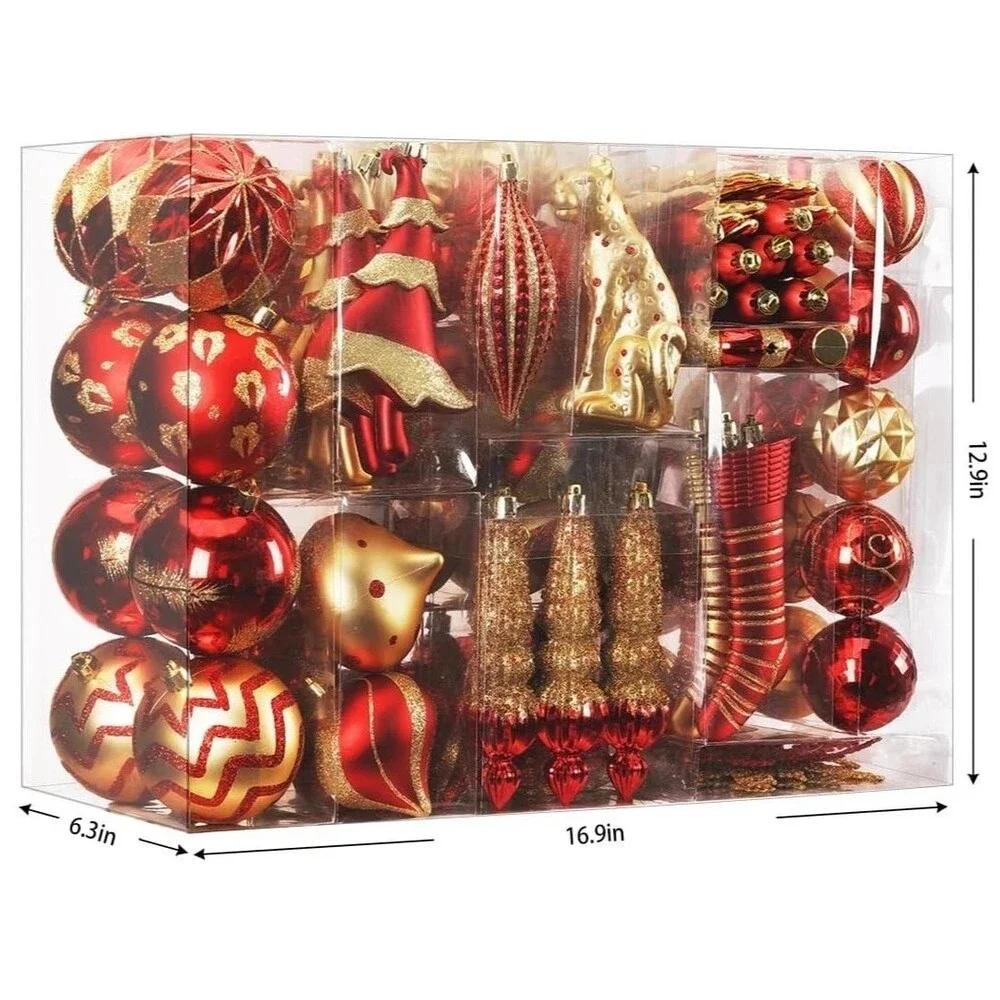 145 Piece Shatterproof Red Gold Christmas Ornament Set Tree Decor